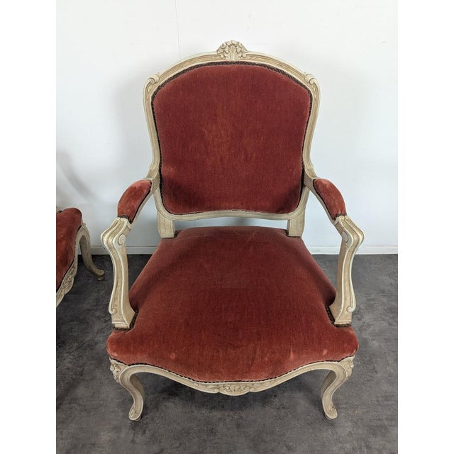 Louis XV Red Cabriolet Armchairs, Set of 2 For Sale - Image 4 of 7