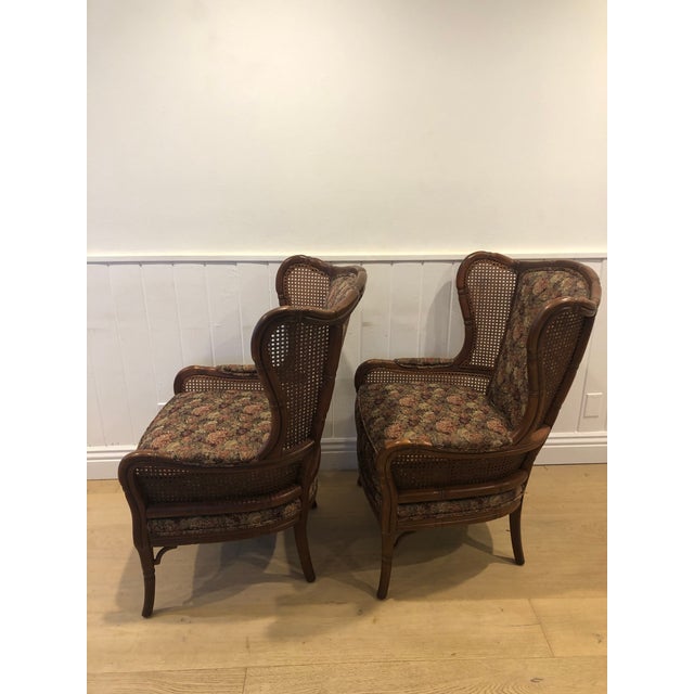 1990s Vintage Ethan Allen Faux Bamboo Rattan Cane Wingback ...