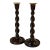 Antique English Oak Barley Twist Candlesticks With Brass Bobeches For Sale