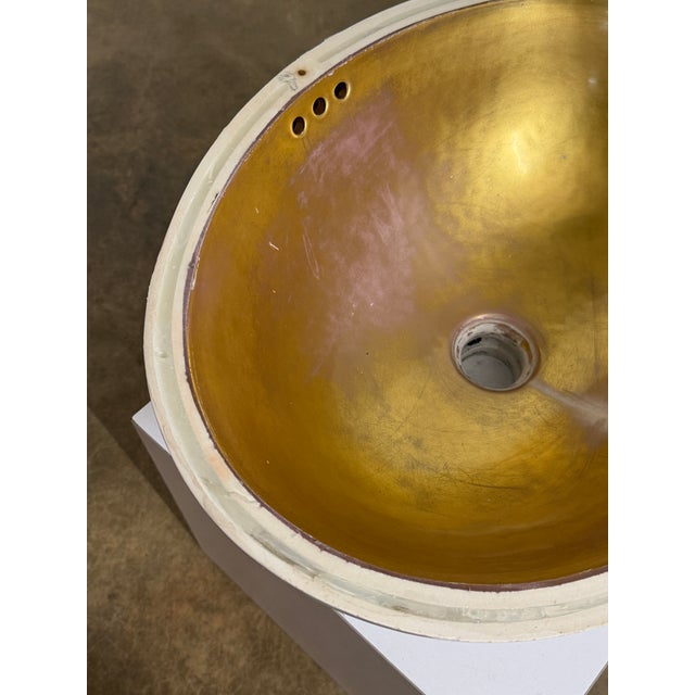 Sherle Wagner Vintage Sherle Wagner Italian Porcelain Undermount Sink With Gold Interior For Sale - Image 4 of 17
