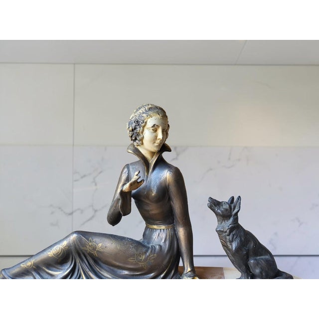 1930s Art Deco Sculpture of Woman and Her Dog, 1930 For Sale - Image 5 of 13