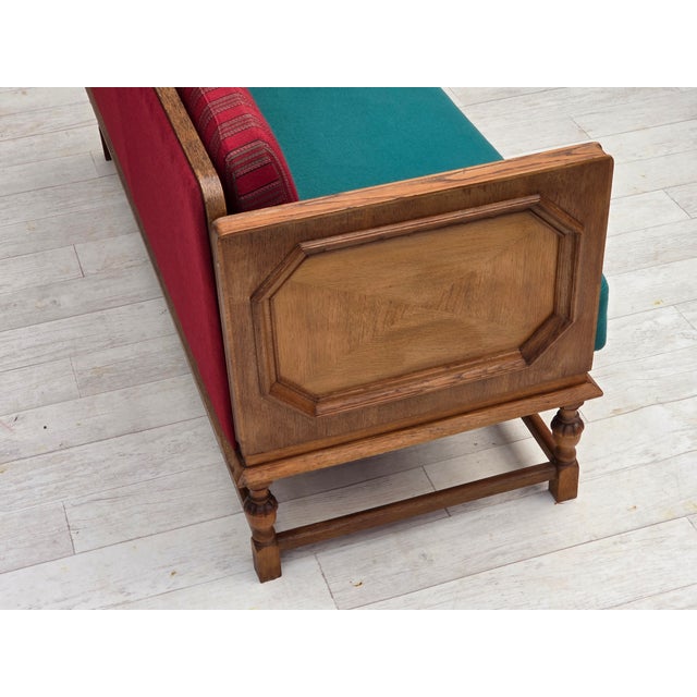 Danish 2-Seater Drop Arm Sofa in Striped Red Wool and Oak, 1950s For Sale - Image 18 of 18