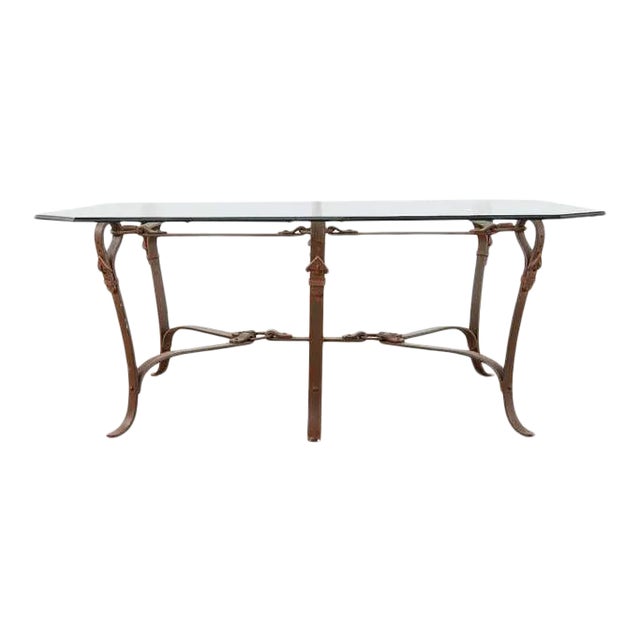Adnet Hermes Style Faux Leather Iron Strap Cocktail Table For Sale