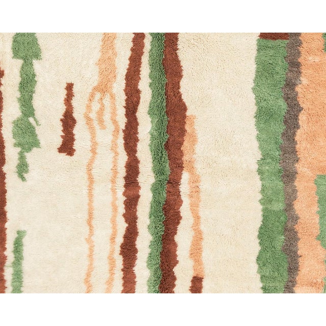 Textile Vertical Streak Abstract Hand-Knotted Moroccan Wool Rug | 10'0" X 7'7" | One of a Kind For Sale - Image 7 of 8