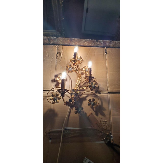 1980s Golden Wrought Iron Wall Lamps, 1980s, Set of 2 For Sale - Image 5 of 9