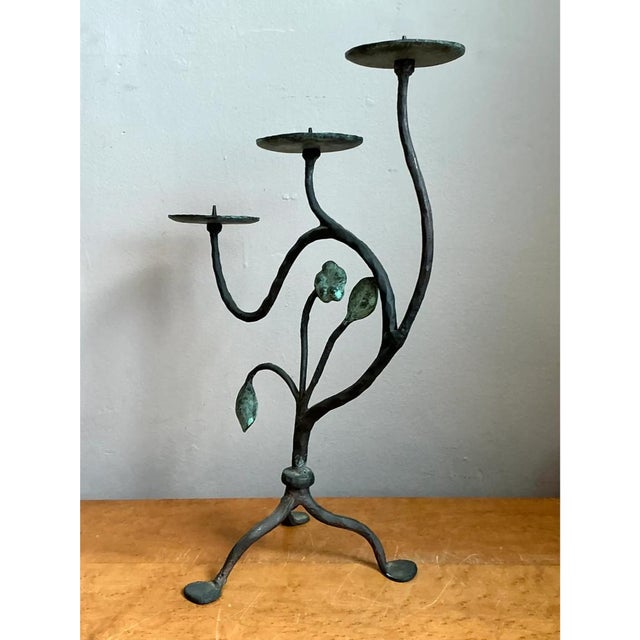 Late 20th Century Vintage Floral Metal Candle Holder For Sale - Image 5 of 12