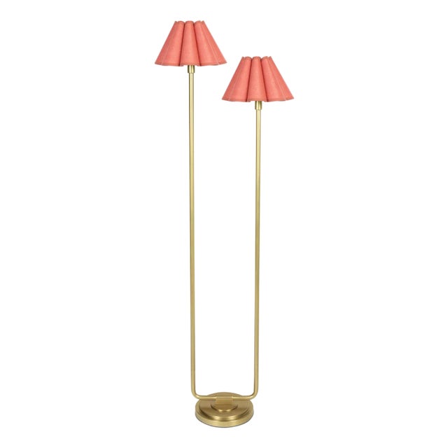 Regina Andrew Polly Double Arm FloorLamp, Natural Brass with Wild Poppy Scalloped Shade For Sale