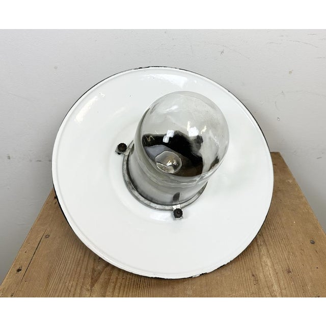 Industrial Grey Enamel Factory Hanging Lamp, 1960s For Sale - Image 9 of 14