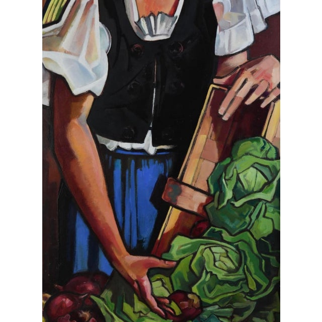 Burgundy 1960s Josef Lacina (1899-1975) Original Oil Painting Market Woman Vienna Signed For Sale - Image 8 of 9