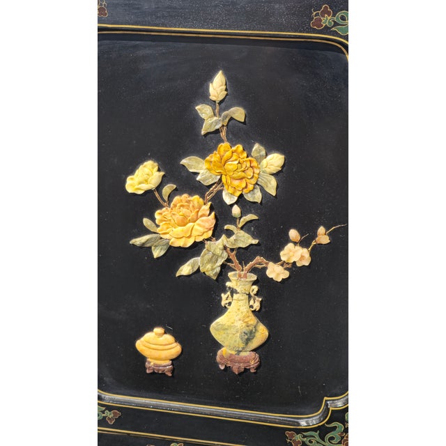 Vintage Chinese Asian Black Lacquer Chinoiserie Cabinet Storage Side Table #2of2 For Sale - Image 12 of 15