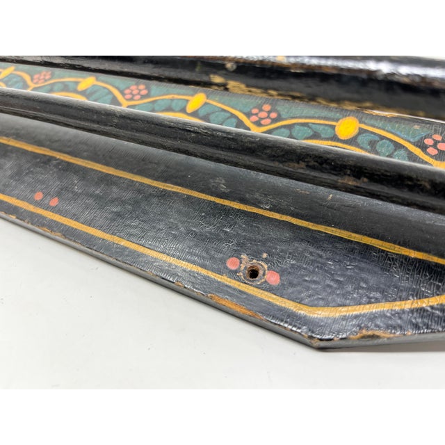 Antique Folk Art Hand-Painted Black Towel Hanger Holder Bar Rack, Wall Mount For Sale In Chicago - Image 6 of 10