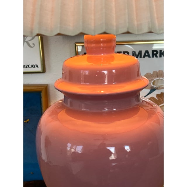 Vintage Pink Ginger Jar Table Lamp Base | Glossy Blush Ceramic Lamp | Hollywood Regency Palm Beach Decor For Sale - Image 9 of 12