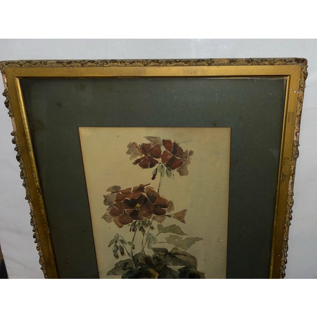 1899 Signed Floral Watercolor of a Flower Bouquet of Impatiens & Violets in the Original Frame For Sale - Image 4 of 10