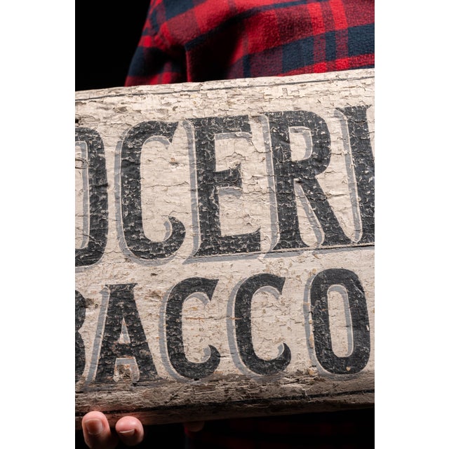 Early 20th Century Antique "Groceries" Hand-Painted Wooden Storefront Sign For Sale - Image 5 of 7