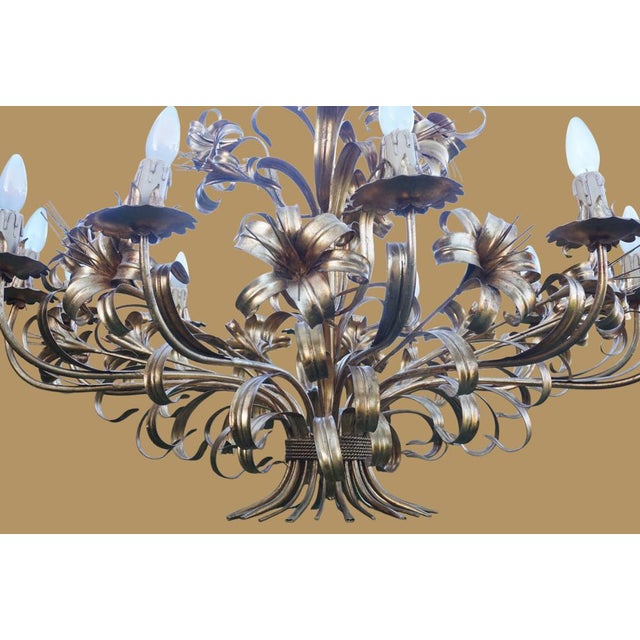 Gold Large Hollywood Regency Calla Lily Chandelier with 12 Lights attributed to Hans Kögl, 1970s For Sale - Image 8 of 16