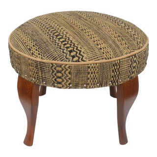 Bohemian Richter Handmade Kilim Round Upholstered Ottoman For Sale