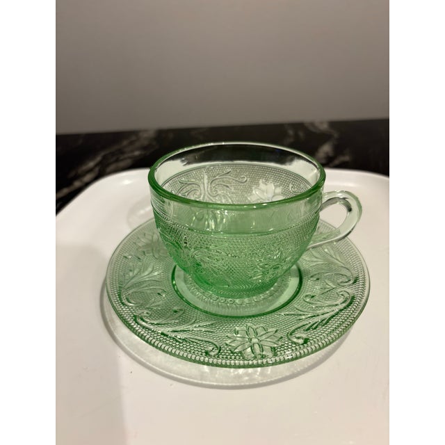 1980s Chantilly Green Cup and Saucer Set Made by Indiana Glass - Set of 4 For Sale - Image 12 of 12