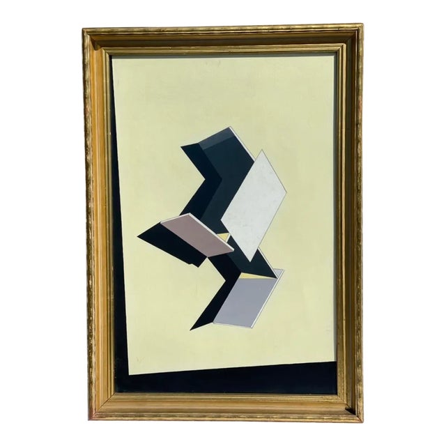 Vintage Geometric Framed Study Painting For Sale