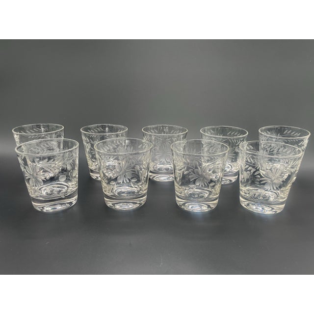 Vintage Federal Glass Floral Etched Barware Service for 8 - 32 Piece For Sale In New York - Image 6 of 12