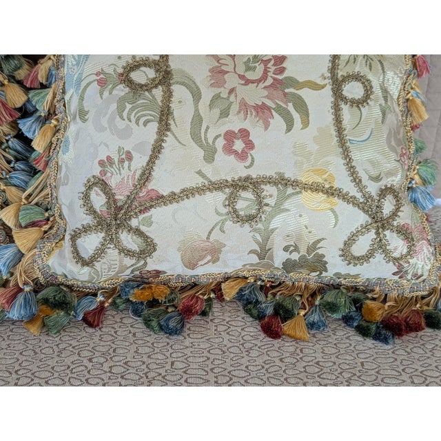 Custom Scalamandre Silk Floral Throw Pillows With Cord Work and Tassel Fringe For Sale - Image 13 of 13