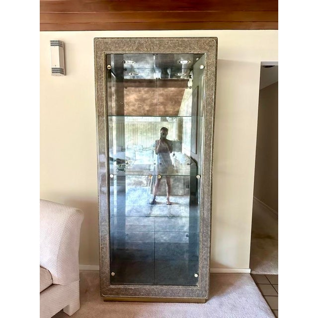 Mid-Century Modern 1960s Mastercraft Mid Century Modern Ebonized Metal and Brass Vitrine Curio Cabinet For Sale - Image 3 of 7