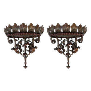 Polychrome Wrought Iron Corner Shelves, Early 1900s, Set of 2 For Sale