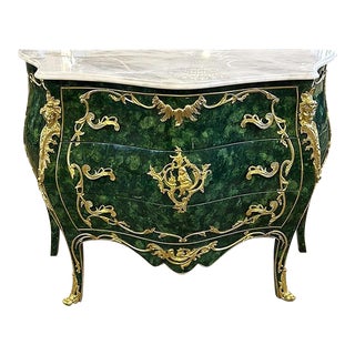 1990s French Green Marble Commode Louis XV Style Furniture For Sale