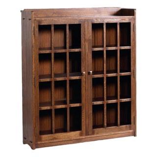 Mission Oak 2 Door Bookcase With Glass Doors - Walnut For Sale