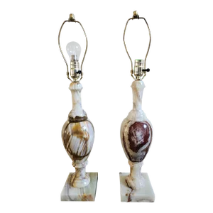 Pair of 20th Century Neoclassical Style Onyx Balluster Table Lamps