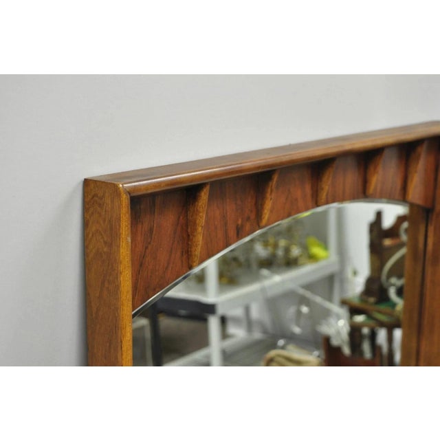 Vintage Mid Century Modern Sculpted Walnut & Rosewood Beveled Glass Wall Mirror For Sale - Image 4 of 10