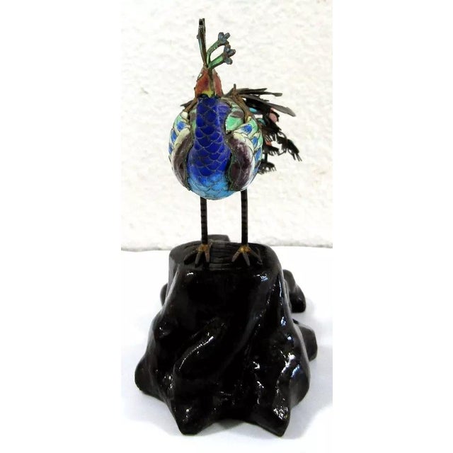 Antique Chinese Silver Gilt Cloisonne Jeweled Peacock Bird Sculpture, 19th Century For Sale - Image 4 of 12