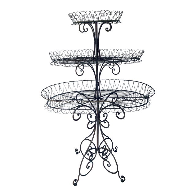 Late 20th Century Vintage French Iron Flowers Jardinière Stand For Sale