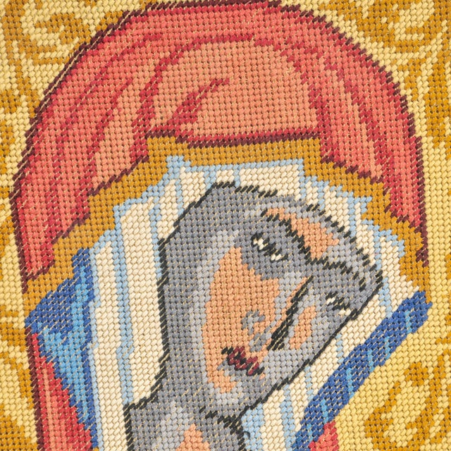 Vintage Framed Needlepoint Icon Virgin Mary Greece For Sale - Image 4 of 13