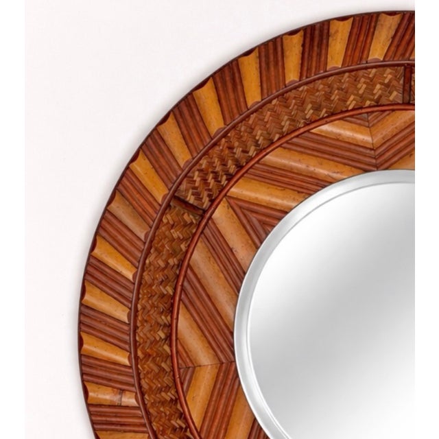 Modernist Bamboo, Rattan & Wood Circular Mirror Late 20th Century For Sale - Image 4 of 10