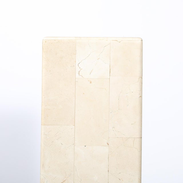 Pair of Mid-Century Modernist Tessellated Travertine Pedestals For Sale - Image 9 of 16