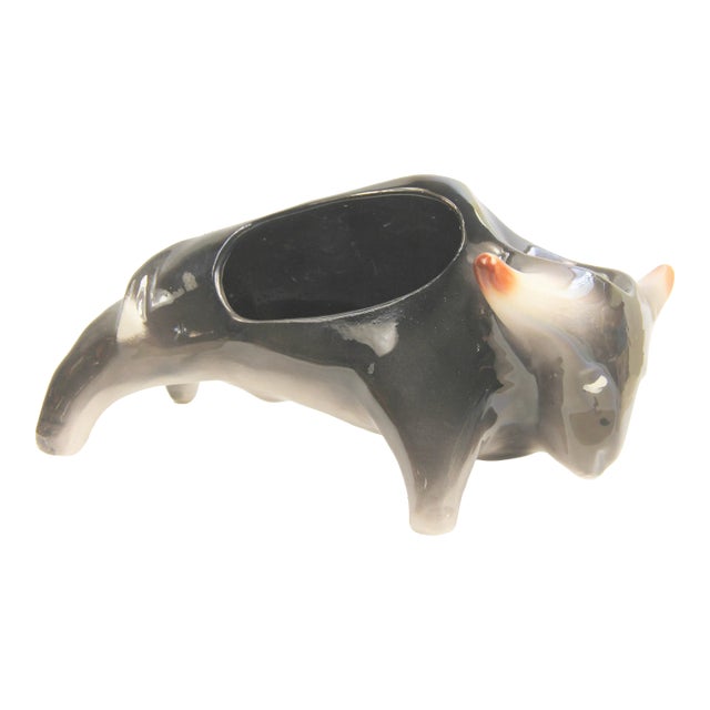 Mid Century Modern Ceramic Bull Keep All Dresser Caddy For Sale