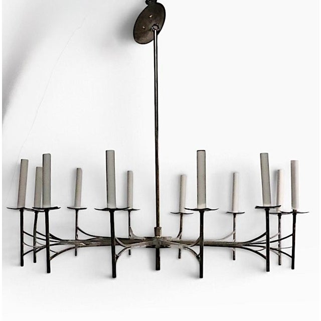 1970s Large 12 Light Silver Plate Spoke Form Chandelier by Sciolari For Sale - Image 5 of 18