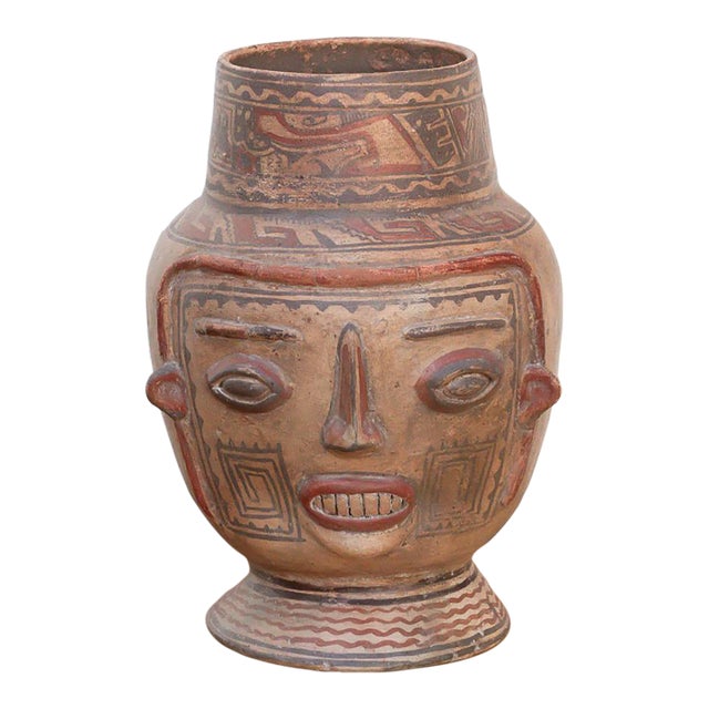 Hand-Painted Chancay Terracotta Effigy Vessel For Sale