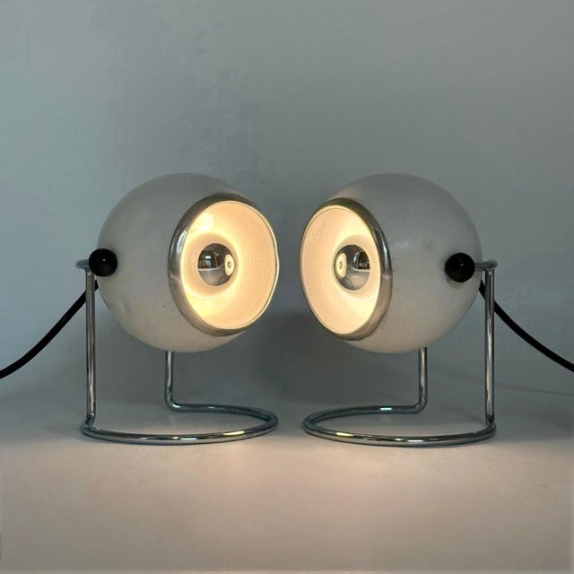 Silver Italian Targetti Sankey Eyeball Lamps in White and Chrome, 1970s, Set of 2 For Sale - Image 8 of 16