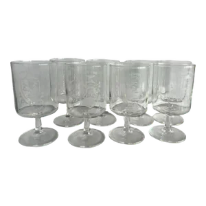 1970s Dubuque Clear Stemmed State Glasses- Set of 8