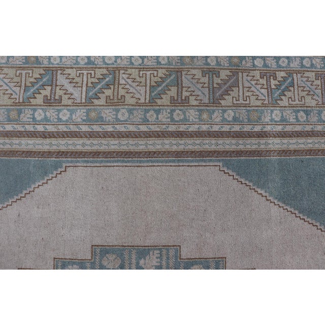 Large Vintage Turkish Oushak Rug With Central Medallion in Blue and Cream** For Sale - Image 10 of 14