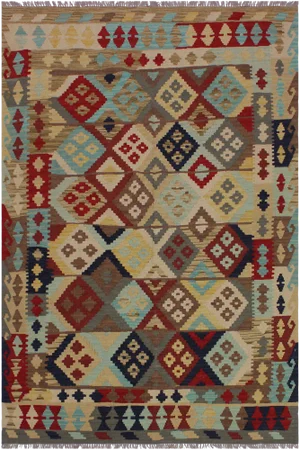 Geometric Kilim Hand-Woven Wool Rug - 4′11″ × 6′6″