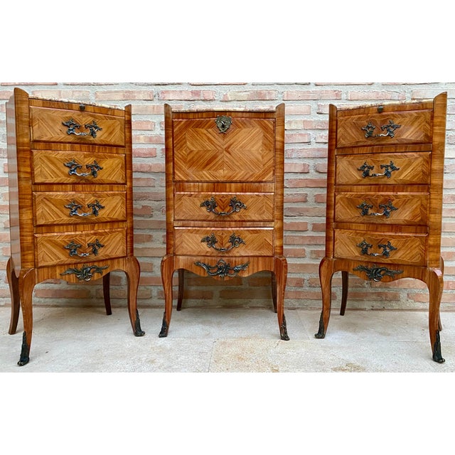 Wood Late 19th Century Louis XV Style French Marquetry and Marble Chests of Drawers For Sale - Image 7 of 18