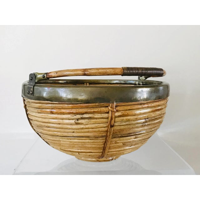 1970s 1970s Italian Rattan and Brass Basket For Sale - Image 5 of 12