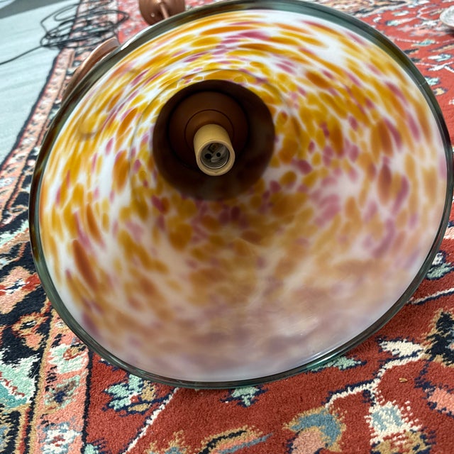 Metal Art Nouveau Art Glass + Copper Pendant Light For Sale - Image 7 of 12