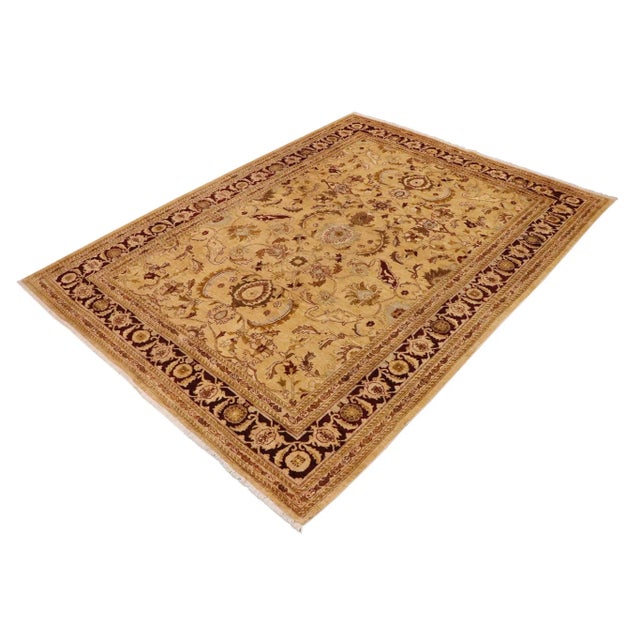 Shabby Chic Bohemien Ziegler Gold Burgundy Hand-Knotted Wool Rug - 9'1'' X 11'7'' For Sale - Image 3 of 8