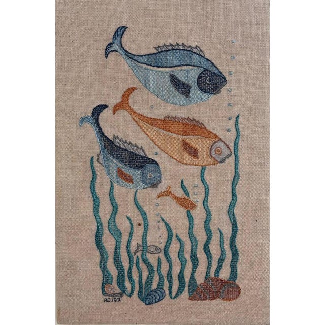 Mid-Century Modern Maritime Wall Art with Embroidered Fish, Sweden, 1970s For Sale - Image 3 of 14