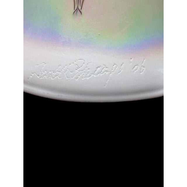 White Todd Phillips Art Nouveau Deco Iridescent Pulled Feather Art Glass Lamp Shade For Sale - Image 8 of 9