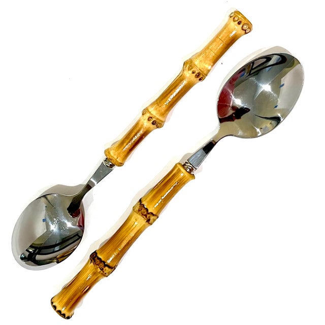 1990s Bamboo and Polished Stainless Steel Flatware - 20 Piece Set - Four 5 Place Settings For Sale - Image 10 of 12