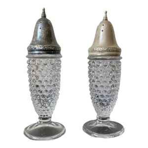 American Hobnail Glass With Sterling Silver Caps Salt and Pepper Shakers- A Pair